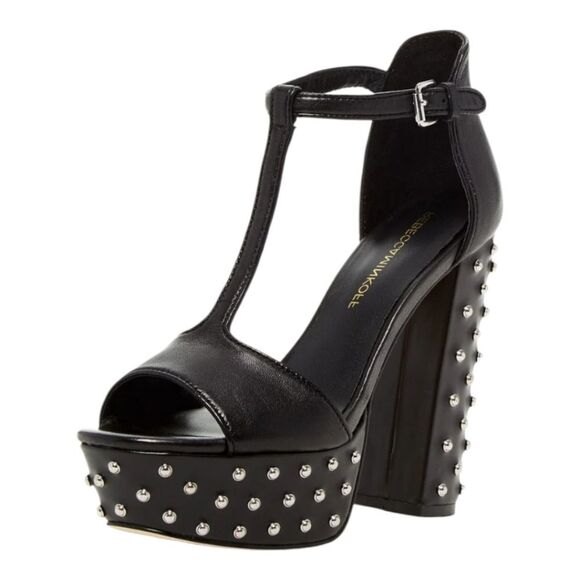 Rebecca Minkoff Rosa Studded Black Platform Heel Sandals Size 6.5 - Picture 1 of 11